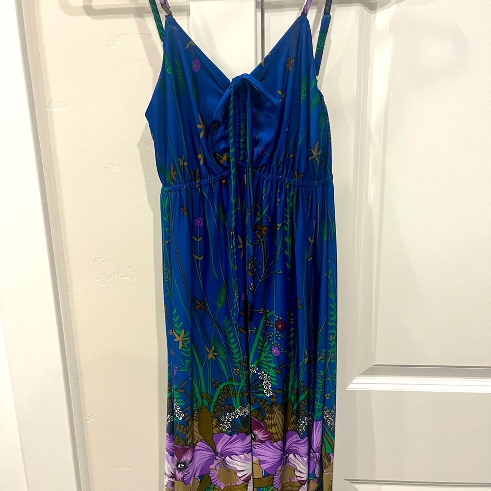 Vibrant Floral Blue Midi Dress